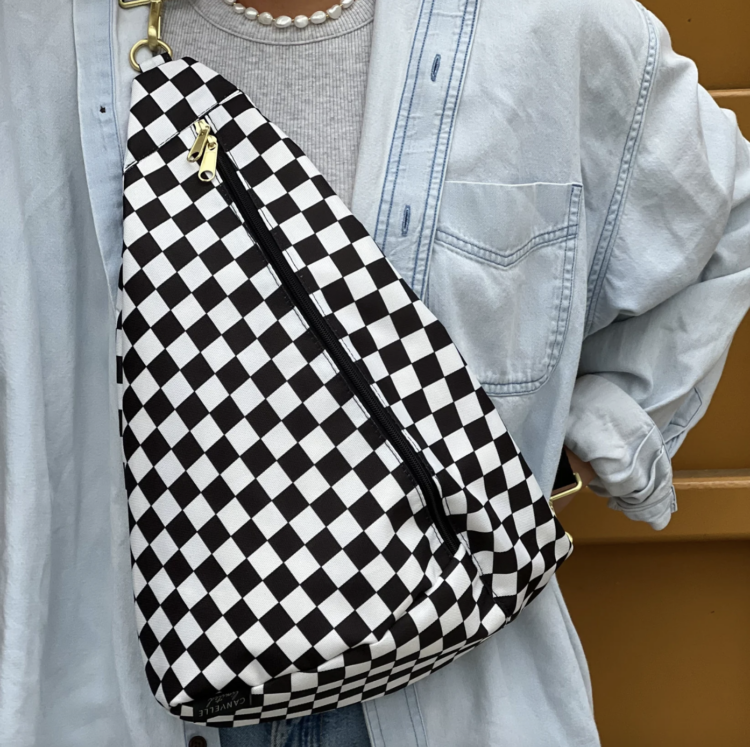 Canvelle Contour Sling Bag in black and white check